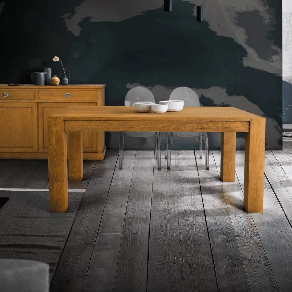 MASA ROVERE - EXTENSIBILA LEMN MASIV - STEJAR AURIU - 160 cm / 90 cm / h 77