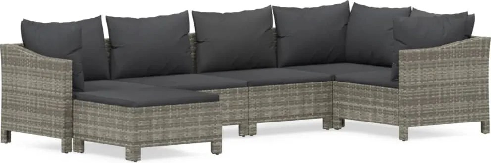 vidaXL Set mobilier de grădină cu perne, 6 piese, gri, poliratan