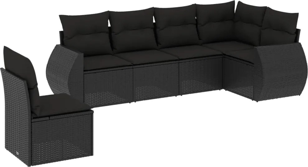 vidaXL Set mobilier de grădină cu perne, 6 piese, negru, poliratan