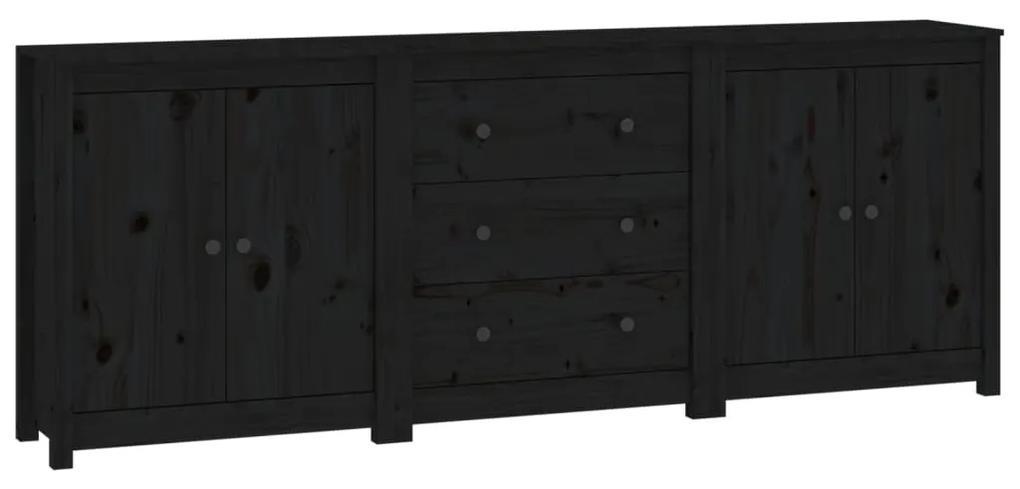 3114073 vidaXL Servantă, negru, 210x35x80 cm, lemn masiv de pin