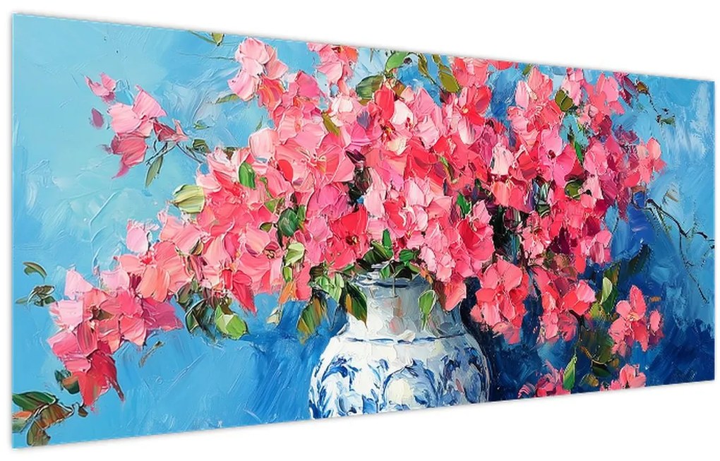Tablou - Vază cu flori roz (120x50 cm)