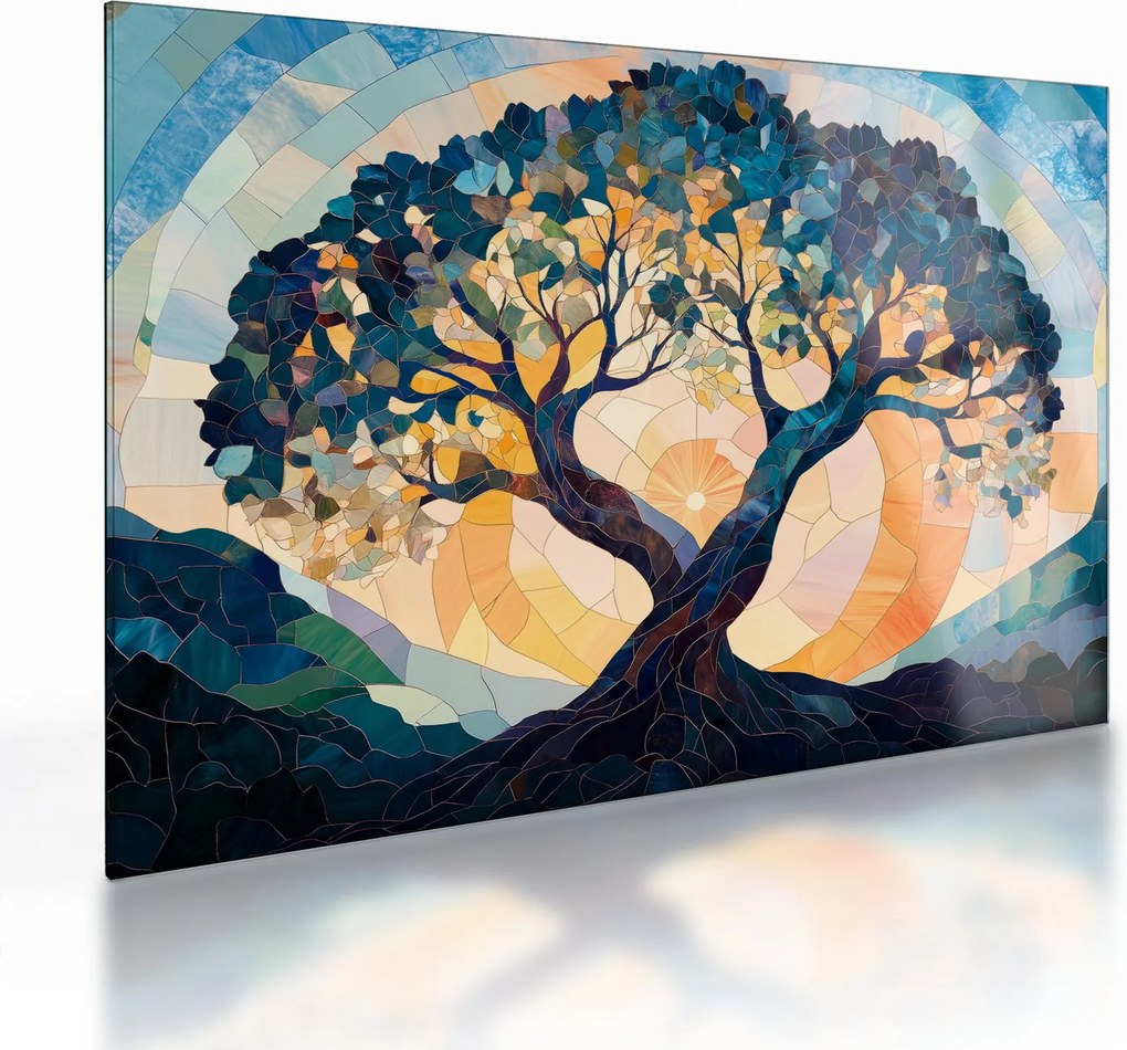 Tablou pe sticlă – Mozaic – soare și arbore II. (70x50 cm)