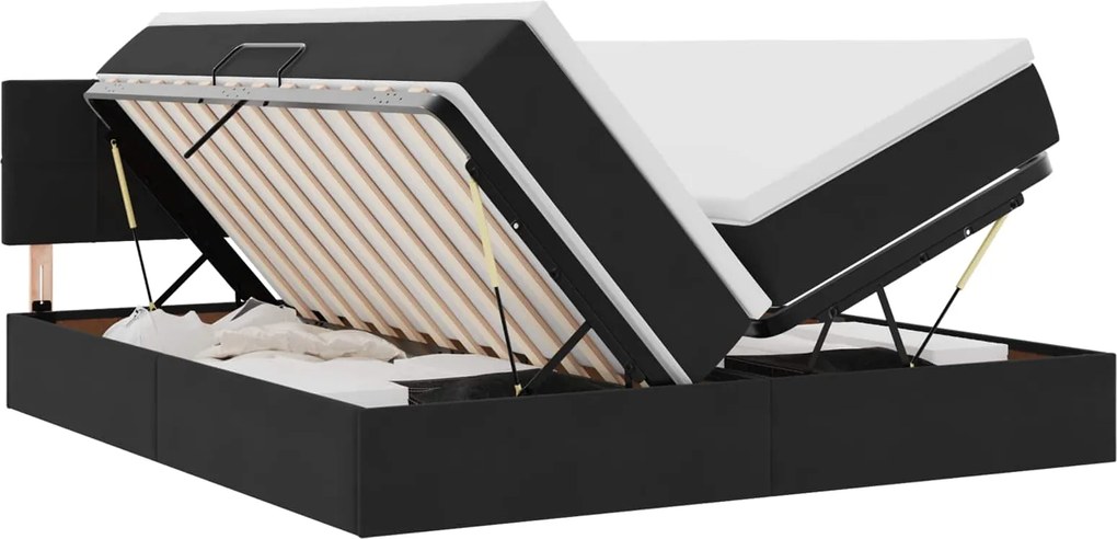 vidaXL Pat cu storage cu saltea cu headboard Negru 100 x 200 cm
