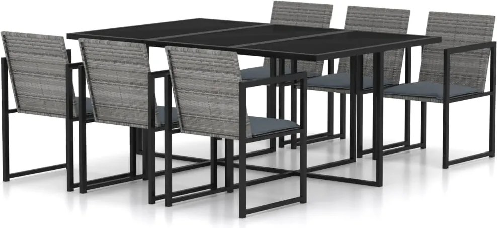 vidaXL Set mobilier de grădină cu perne, 7 piese, gri, poliratan