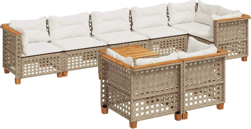 vidaXL Set canapele de grădină, 9 piese, cu perne, bej, poliratan