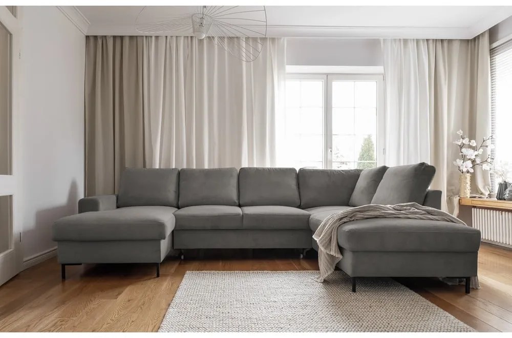 Colțar gri extensibil cu tapițerie din catifea reiată (cu colț pe partea dreaptă) Lofty Lilly – Miuform