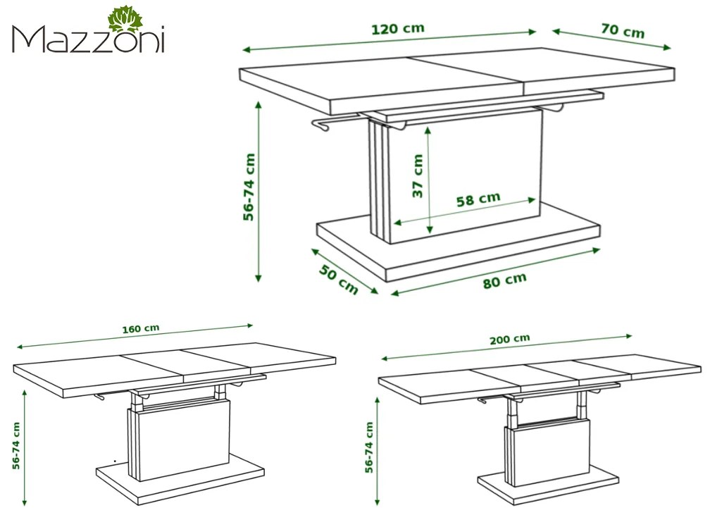 Mazzoni ASTON Negru Mat - MĂSUȚĂ EXTENSIBILĂ MODERNĂ MĂSUȚĂ DE CAFEA