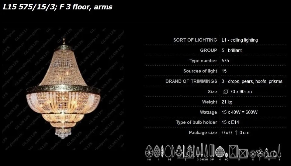 Lustra imperial cristal Bohemia L15 575/15/3; F 3 floor, arms