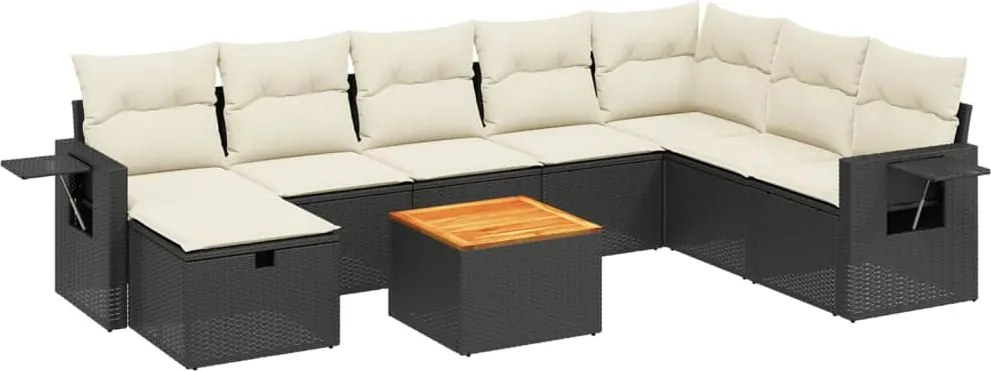 vidaXL Set mobilier de grădină cu perne, 9 piese, negru, poliratan
