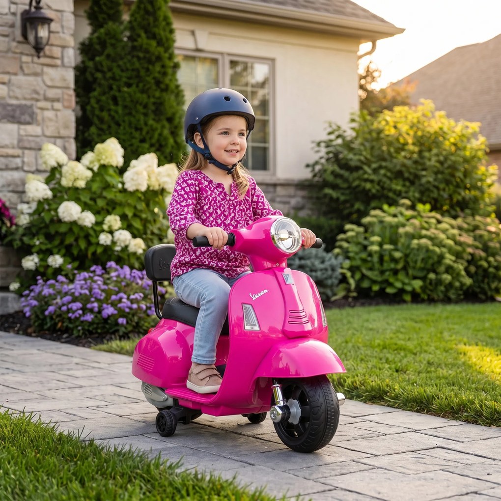 AIYAPLAY Motocicletă Electrică pentru Copii 1,5-3 Ani Mini Vespa Gts 7,2V, Roz | Aosom Romania