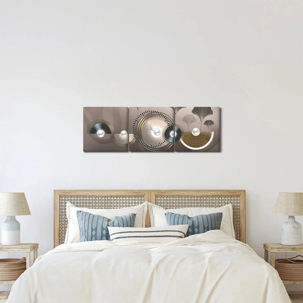 Tablou - Abstract maro-auriu (cu ceas) (90x30 cm)