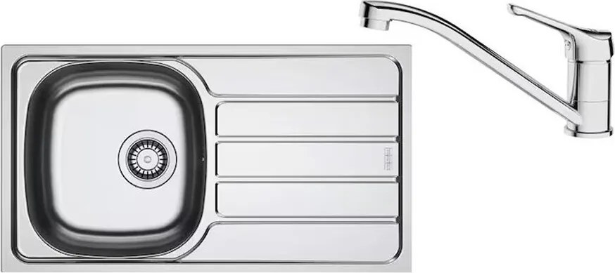 Set chiuveta bucatarie inox Franke Spark 78x43.5 cm cu 1 cuva si picurator dreapta finisaj texturat plus baterie crom