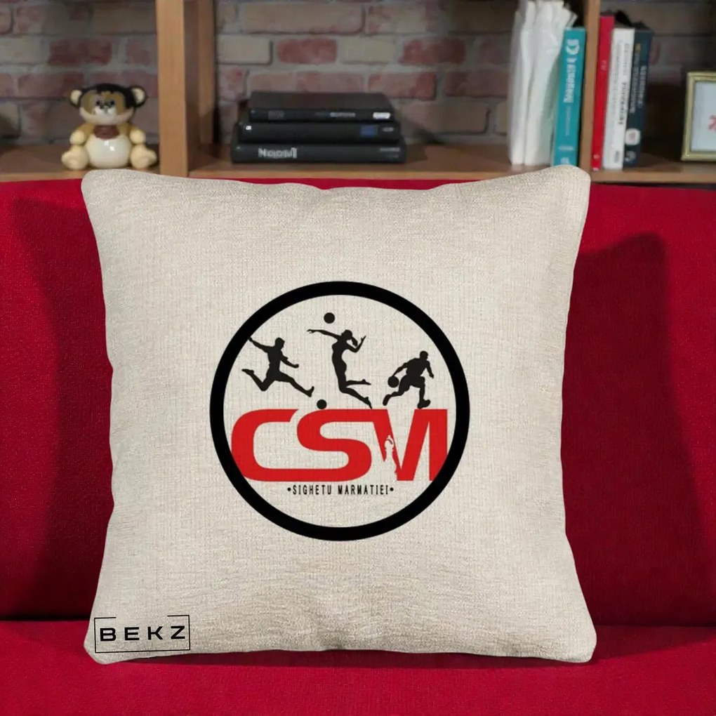 Perna Personalizata CSM Sighetu Marmatiei Sport, 40x40 cm, Bej Canapea, Husa Detasabila, Perna Inclusa, BEKZ®