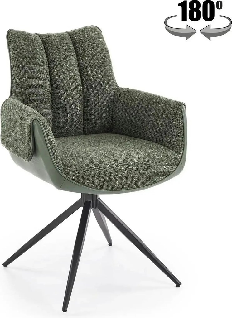 Scaun K579, verde olive/negru, stofa clasica/piele ecologica/otel, 65x