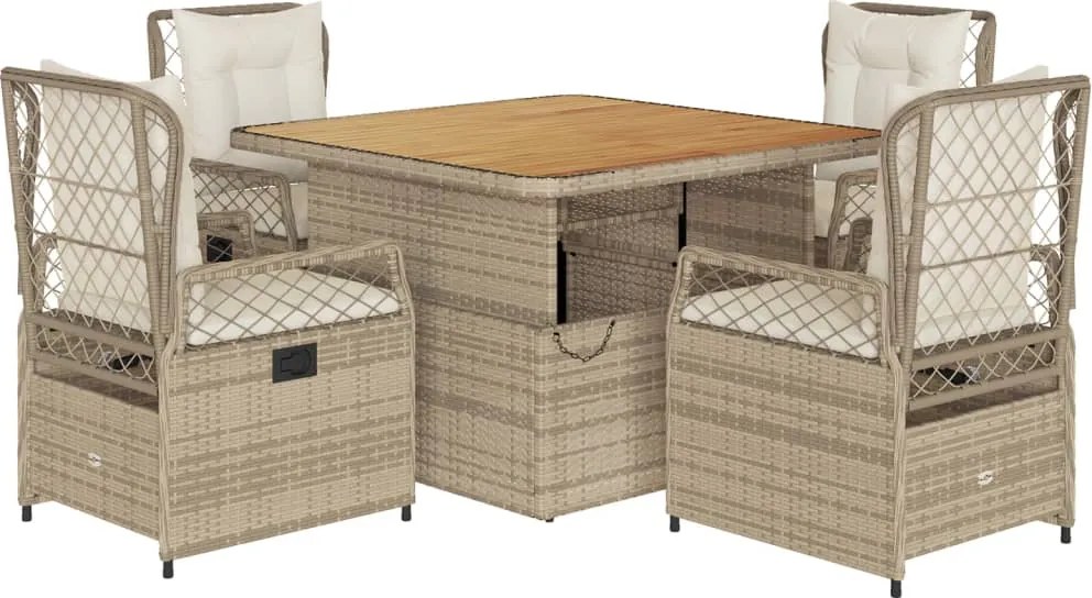 vidaXL Set mobilier de grădină cu perne, 5 piese, bej, poliratan