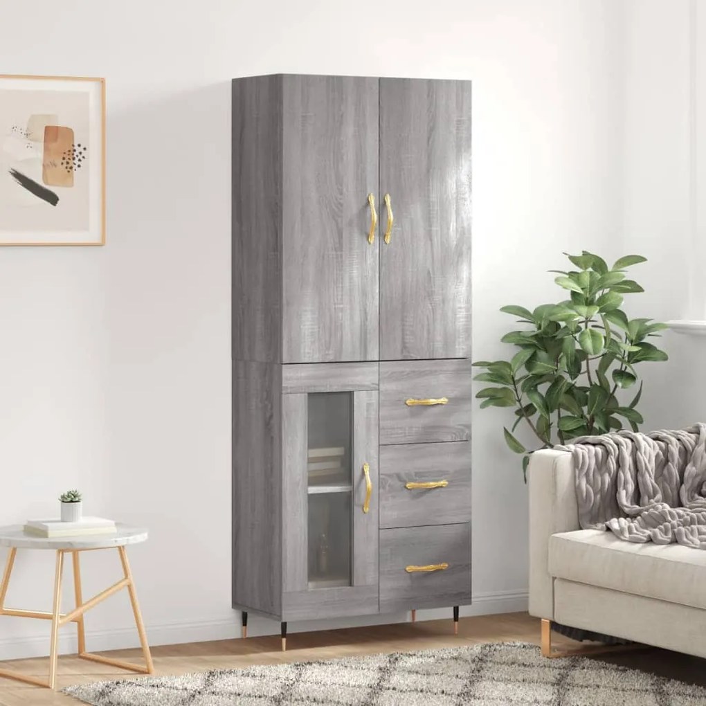 vidaXL Dulap înalt, gri sonoma, 69,5x34x180 cm, lemn compozit