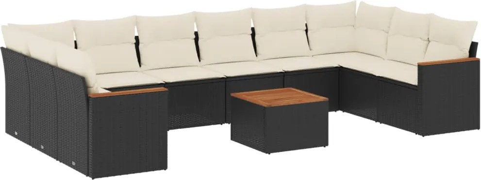 vidaXL Set canapele de grădină cu perne, 11 piese, negru, poliratan