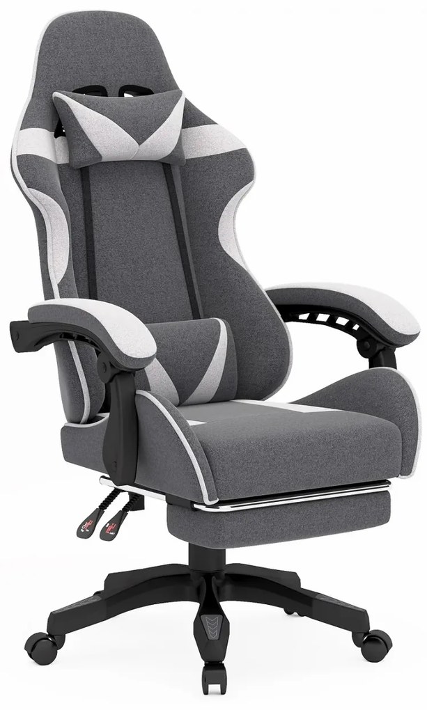 RESIGILAT- Scaun gaming, suport picioare, material textil, Gri deschis