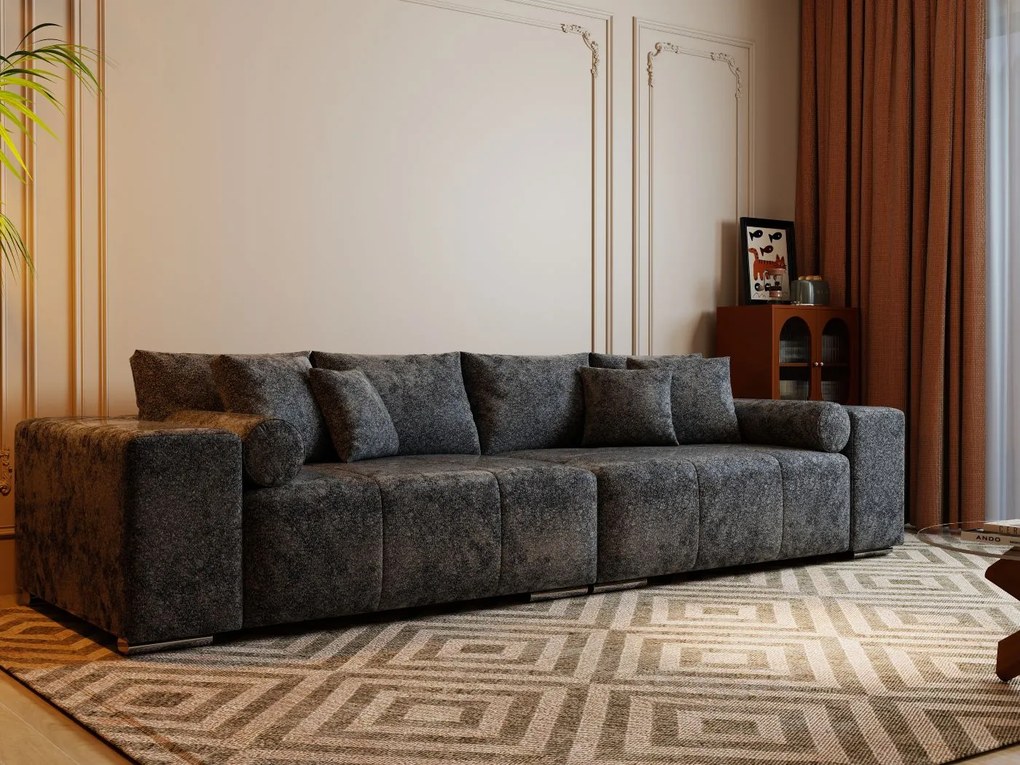 Canapea extensibilă dumonde cu ladă de depozitare si sezut confortabil din spuma high-density, Marbela Euphoria Black XXL 295x100 cm