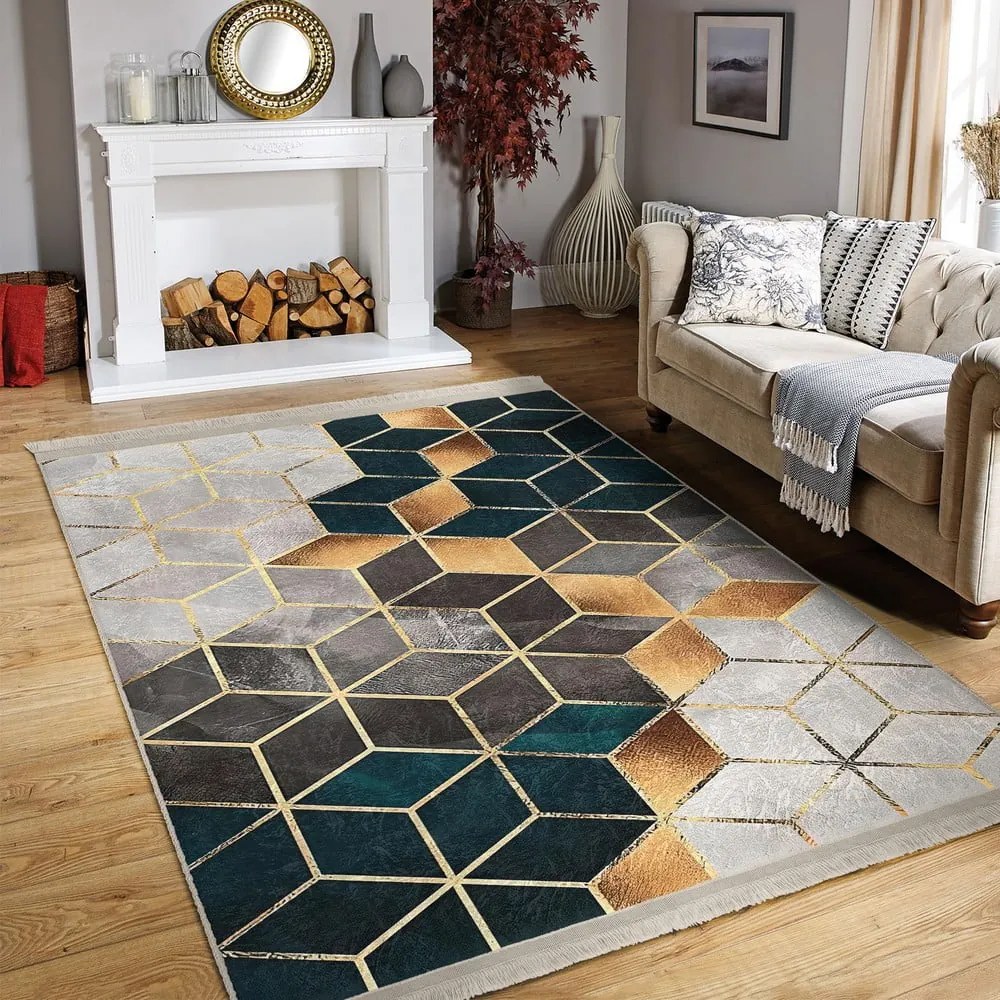Covor alb-în culoarea petrolului lavabil 120x180 cm – Mila Home