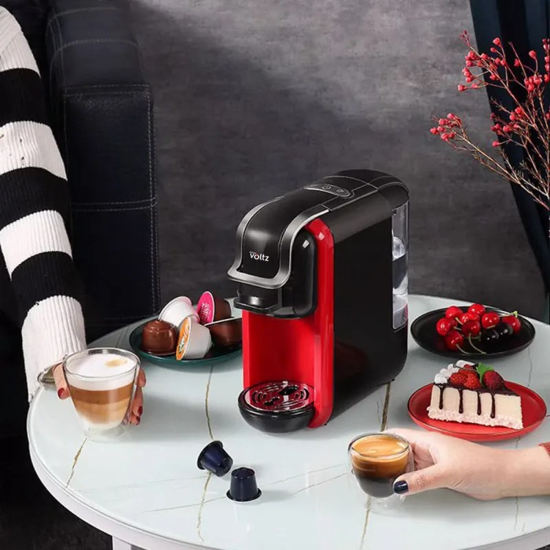 La mâna a doua: Espressor cafea macinata si capsule 8в1 Oliver Voltz OV51171B5, 1450W, 19 bar, Negru/Rosu