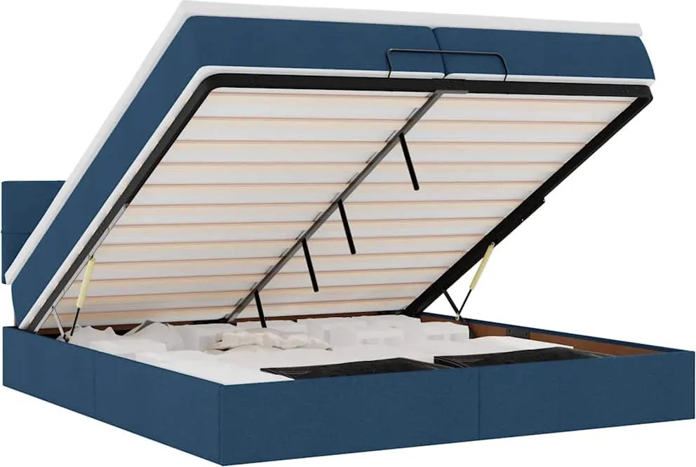 vidaXL Cadru de pat otoman cu saltea țesătură albastră 200x200 cm