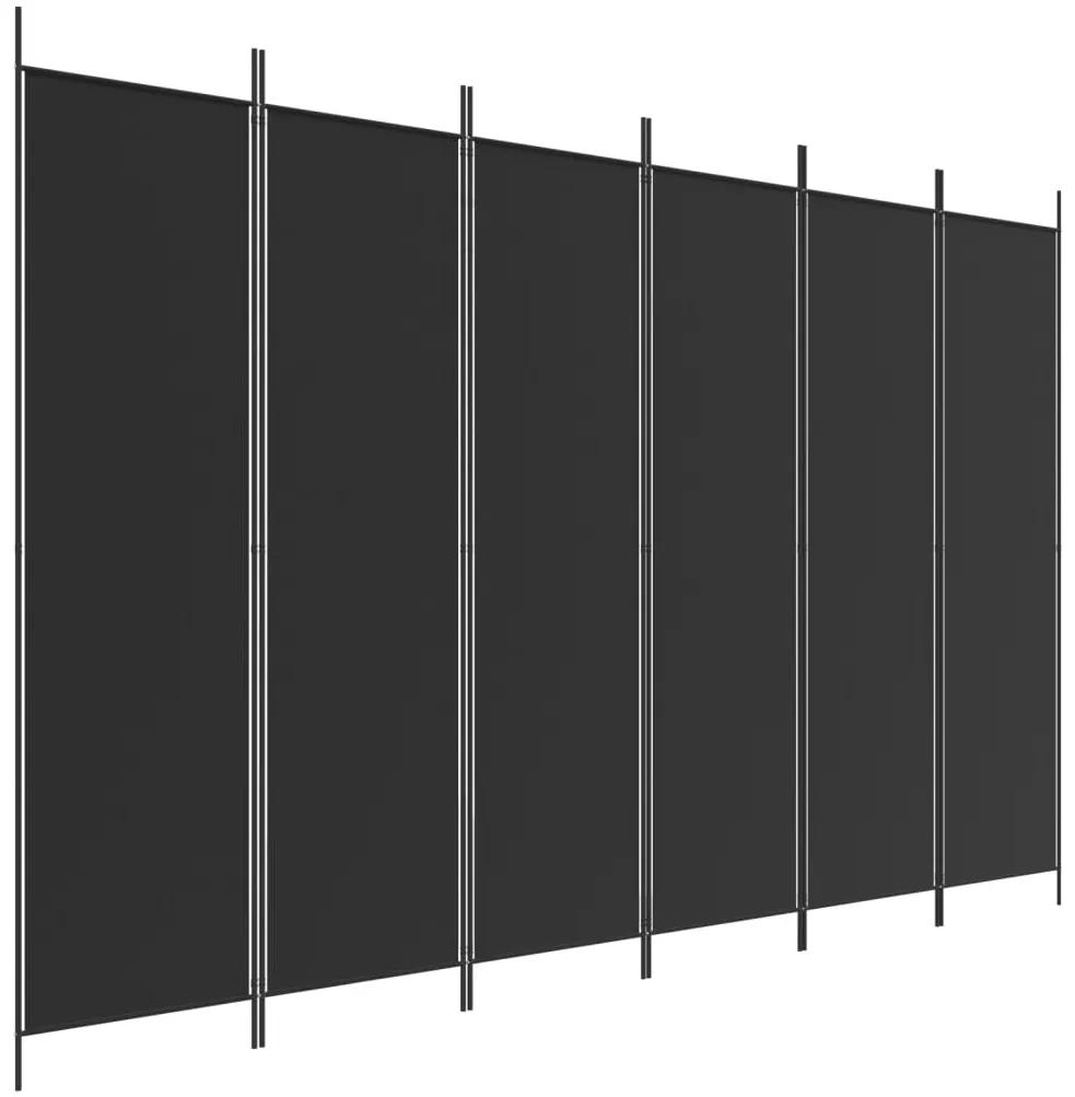 Paravan de camera cu 6 panouri, negru, 300x200 cm, textil