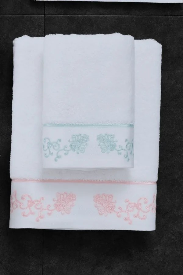 Prosop DIARA 50x100 cm Alb – Broderie roz