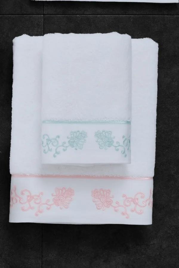 Set cadou prosoape și prosoape de corp DIARA, 3 buc Alb - broderie roz / Pink embroidery
