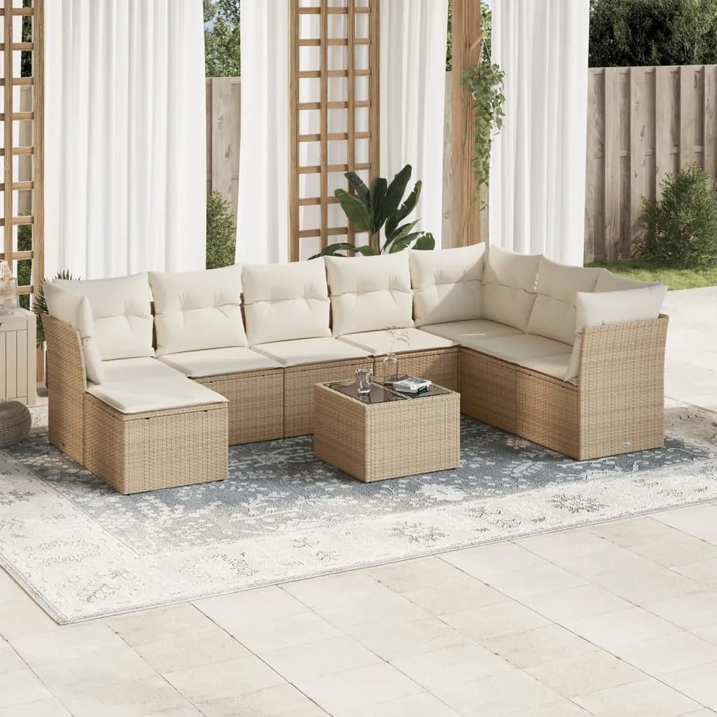 vidaXL Set canapele de grădină, 9 piese, cu perne, bej, poliratan