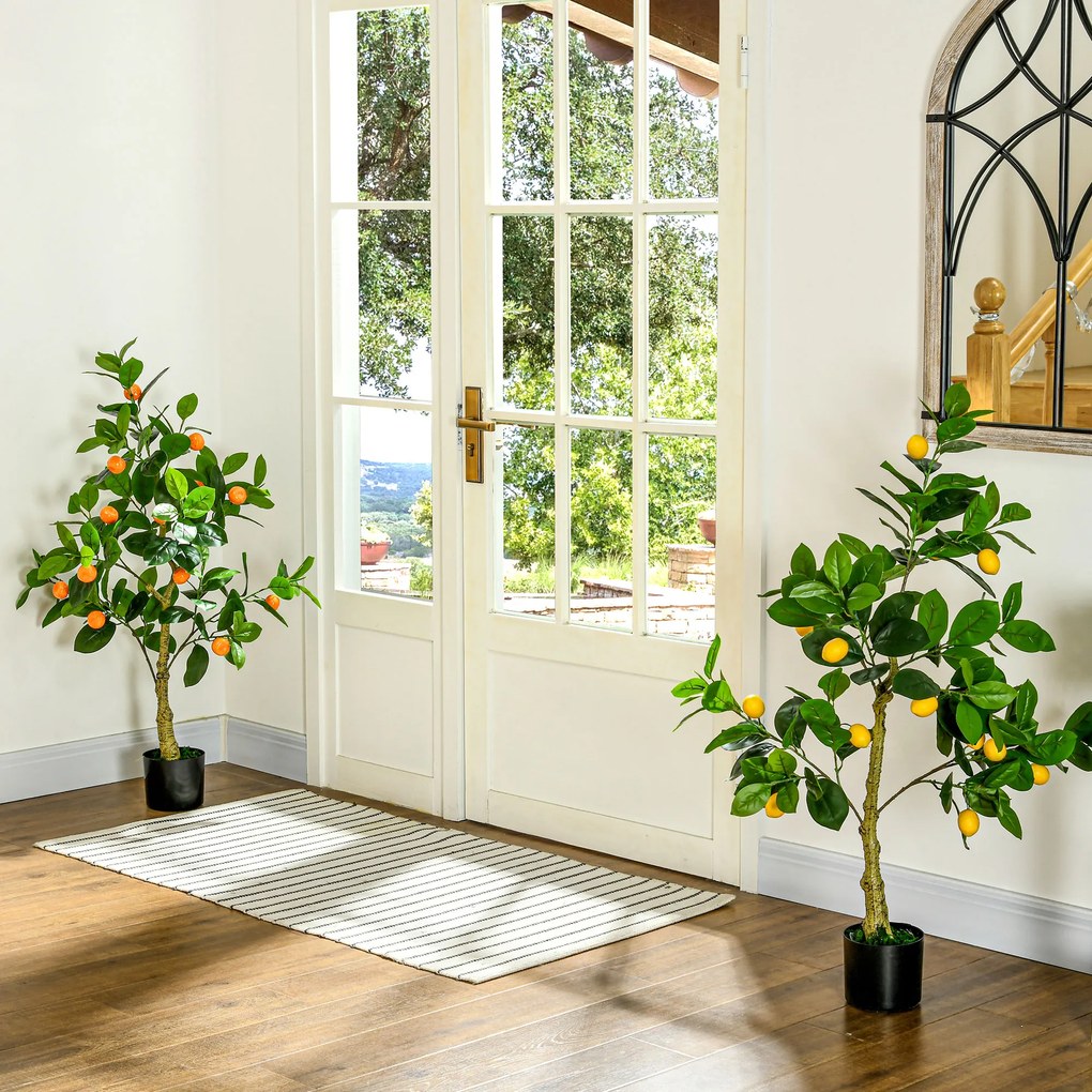 HOMCOM Set de 2 Plante Artificiale Decorative Lamai si Portocal In Ghiveci, Plante Artificiale pentru Decor Interior Exterior, 120cm