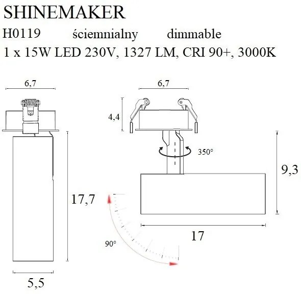 Spot LED directionabil incastrabil tavan fals SHINEMAKER alb