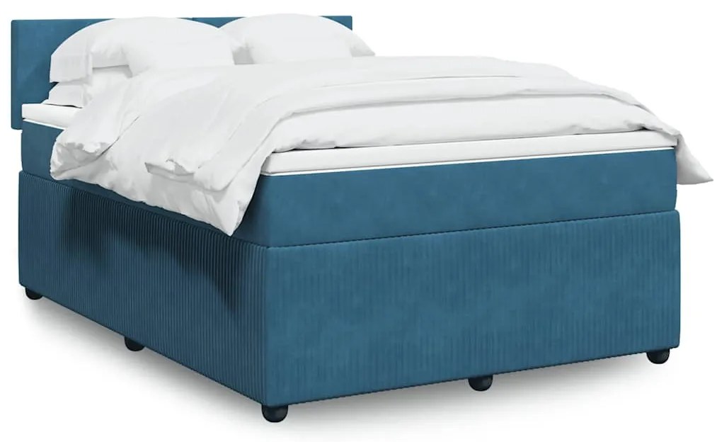 vidaXL Pat box spring cu saltea, albastru, 140x200 cm, catifea