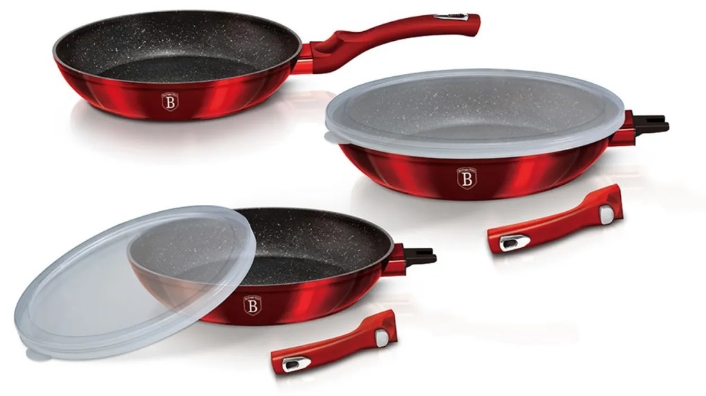 Set tigai marmorate cu manere detasabile 5 piese Burgundy Metalic Line Berlinger Haus BH 7053