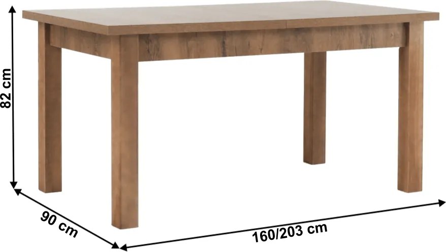 Masă extensibilă pentru dining, stejar lefkas închis, 160-203x90 cm, MONTANA STW
