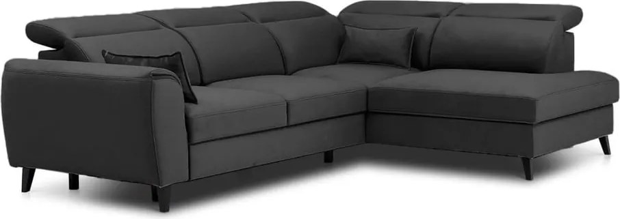 Colțar gri închis extensibil/cu spațiu de depozitare cu tapițerie din catifea (cu colț pe partea dreaptă/în formă de ”L”) Noble – ELTAP