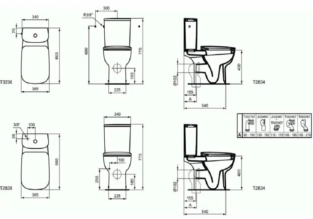 Vas wc pe pardoseala pentru rezervor asezat Ideal Standard Esedra, evacuare laterala, alb - T283401