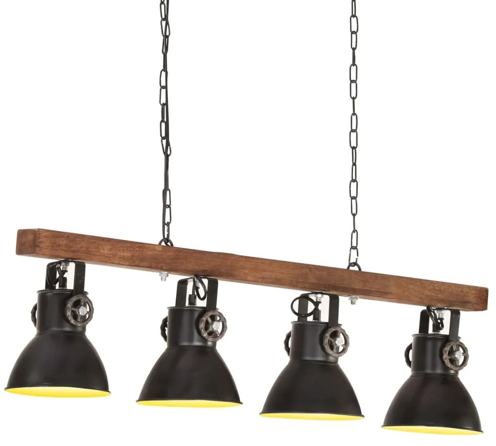 vidaXL Lampă suspendată industrială, negru, lemn de mango, E27