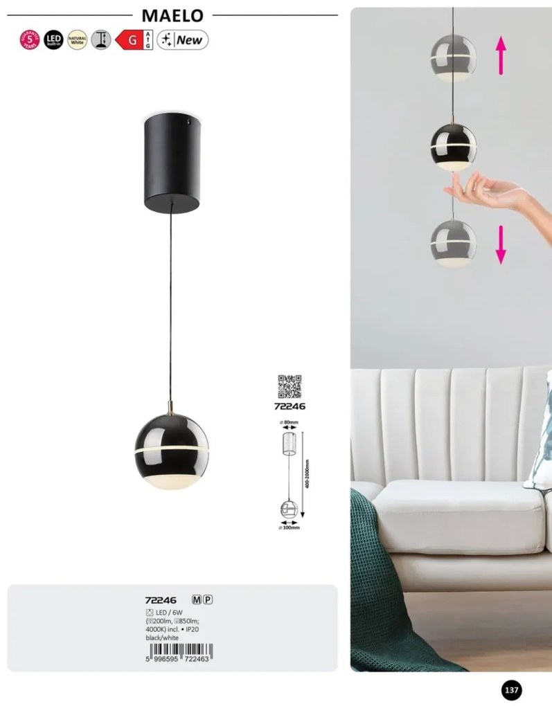Lustra, Pendul LED cu inaltime reglabila Maelo