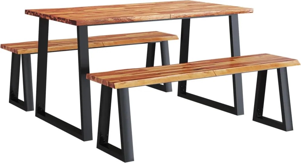 vidaXL Set de masă din 3 piese, margini naturale, lemn masiv de acacia