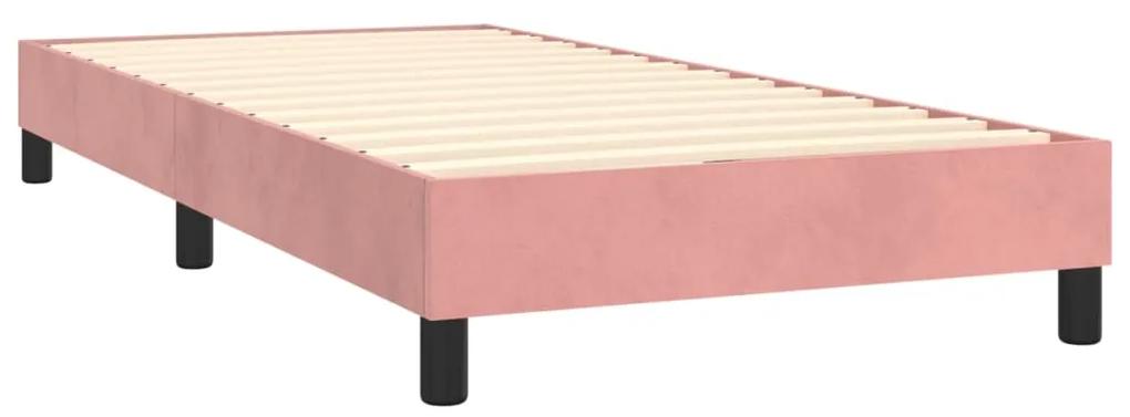 Pat box spring cu saltea, roz, 100x200 cm, catifea Roz, 100 x 200 cm, Benzi orizontale