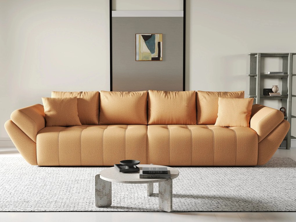 Canapea extensibilă dumonde cu ladă de depozitare si sezut confortabil din spuma high-density, Berlin Enjoy Mango 300x100 cm