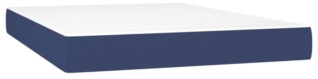 Pat box spring cu saltea, albastru, 140x200 cm, textil Albastru, 140 x 190 cm, Benzi verticale