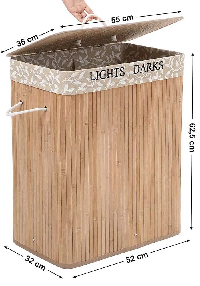 COS DE RUFE DIN BAMBUS APOLO, 52X32X62.5 CM, CAPTUSEALA LAVABILA DIN BUMBAC, NATUR