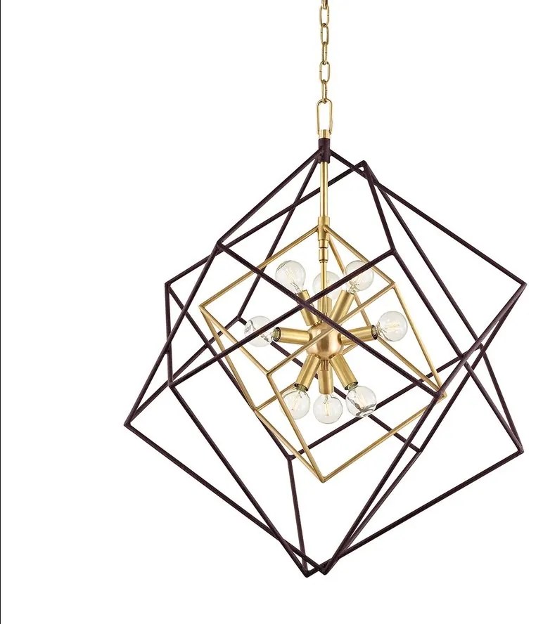 Lustra suspendata LUX design geometric ROUNDOUT alama antichizata, cu 9 surse de lumina