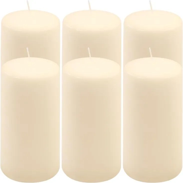 Set de lumânări tip pilon, 15 cm, Ø 7,5 cm, crem, 6 buc