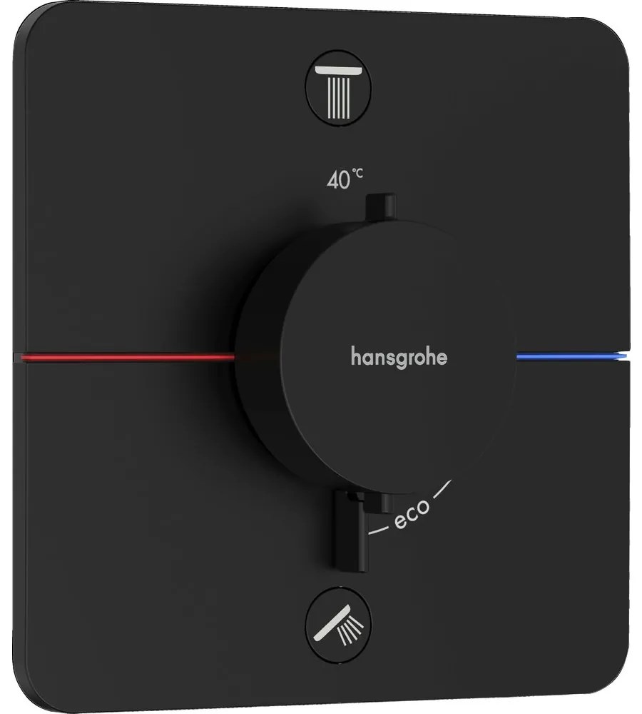 Baterie dus termostatata incastrata negru mat Hansgrohe ShowerSelect Comfort Q 2 functii