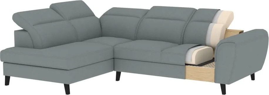 Colțar verde extensibil/cu spațiu de depozitare cu tapițerie din catifea (cu colț pe partea stângă/în formă de ”L”) Noble – ELTAP