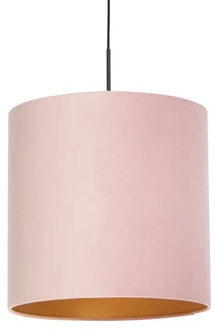Lampă suspendată cu nuanță de velur roz cu aur 40 cm - Combi