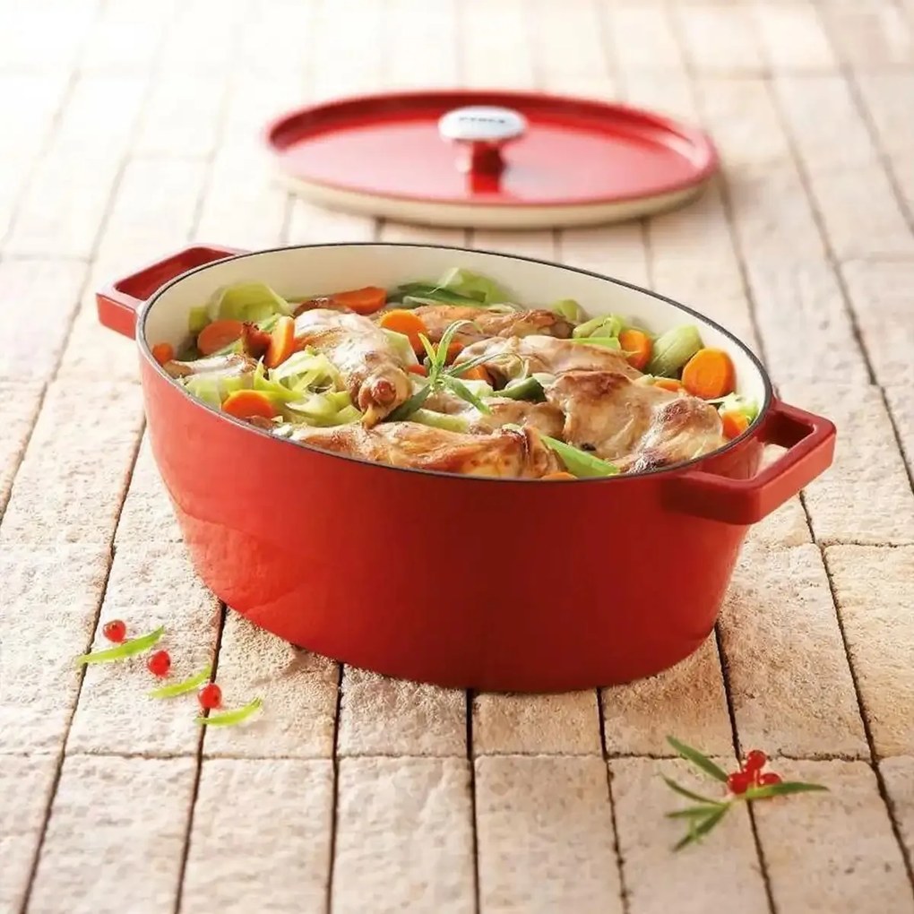 Caserolă din fontă Pyrex cu capac 4 l, 29 x 21 cm,roșu, 4 l